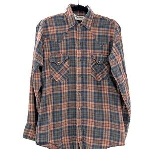 Amana Woolen Mills Vintage Brown Plaid Long Sleeve Flannel Shirt 15-15.5 Med